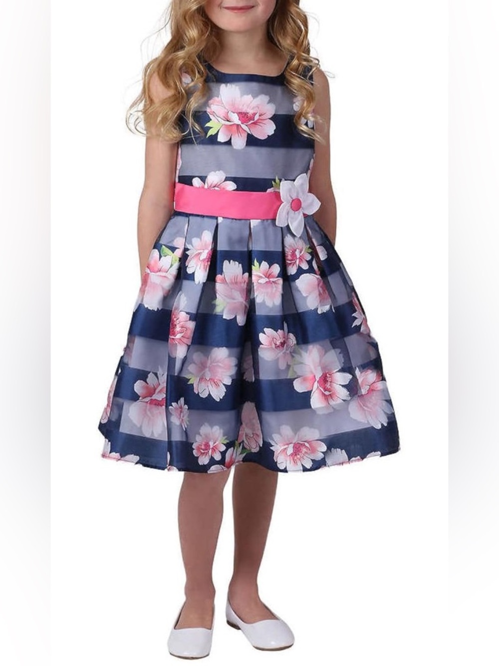Jona Michelle Toddler/Little Girl's Striped Special Occasion Floral Dress